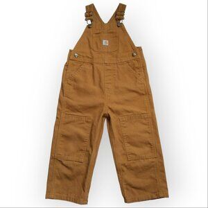 Carhartt Canvas Bib Overalls Toddler Size 2T Brown Double Knee Loose Fit Cotton
